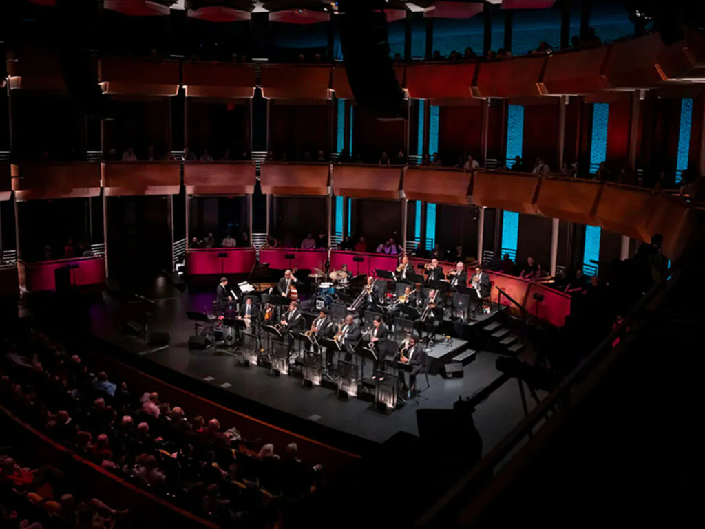 Jazz group on stage in large concert hall